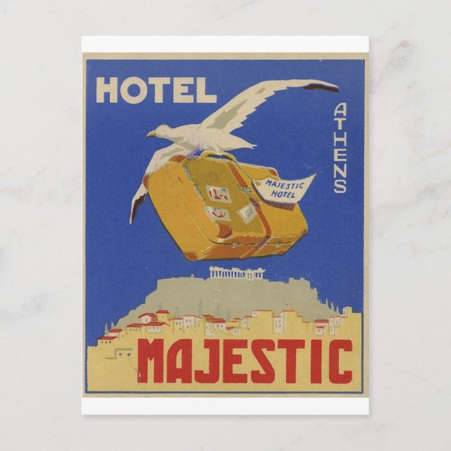 Gamla Advert Atens grekiska hotell Majestic Vykort (Framsida)