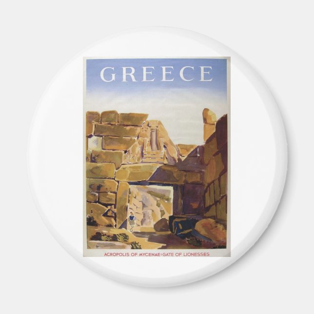 Gamla Advert Greece Mycenae Grind i Lionesses Magnet (Framsidan)