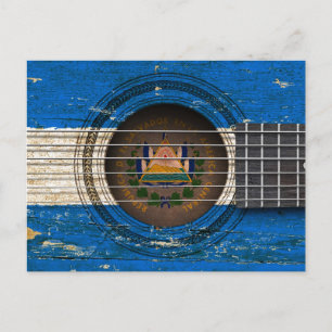 Gamla akustiska Guitar med El Salvador Flagga Vykort