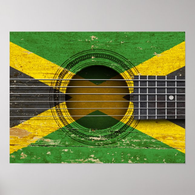 Gamla akustiska Guitar med Jamaican Flagga Poster (Framsidan)