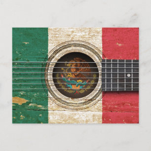 Gamla akustiska Guitar med mexikanska Flagga Vykort