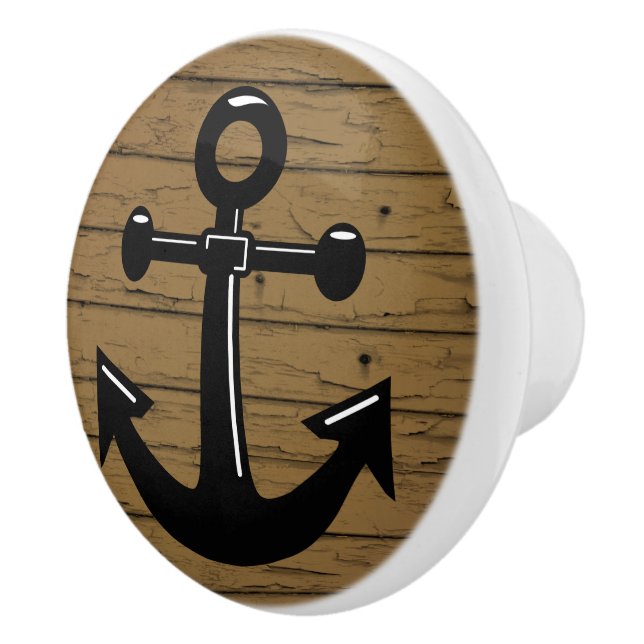 Gamla Åldrasen Wood med Nautical Anchor Knopp (Höger)