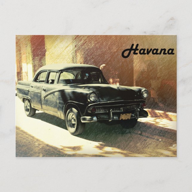 Gamla amerikanska bilar på gatan i Havanna-vykort Vykort (Framsida)