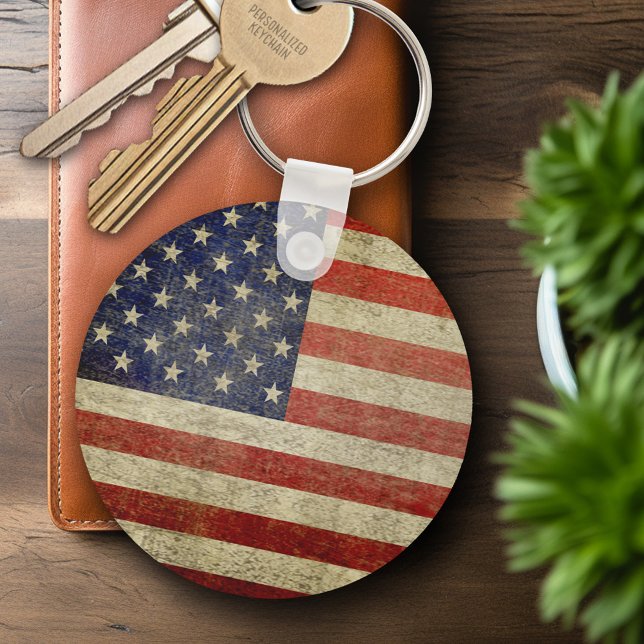 Gamla amerikanska Flagga Nyckelring (Personalized Keychain - Vintage American Flag)