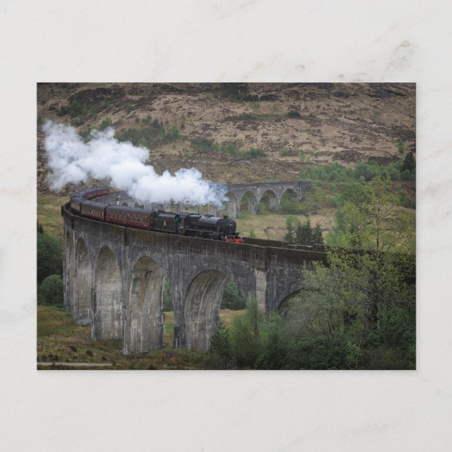 Gamla ånga tåg på Glenfinnan Viaduct Vykort (Framsida)