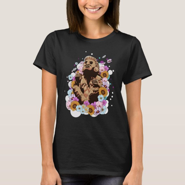 Gamla antika Mayan Aztec Sculpture Statue T Shirt (Framsida)
