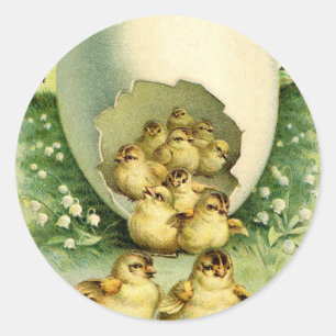 Gamla antika Vintage Glad påsk önskar hälsning Runt Klistermärke