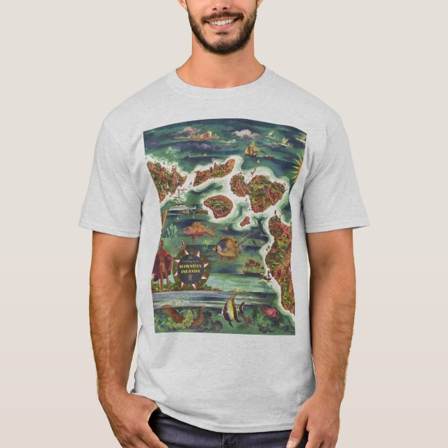 Gamla antikiska Hawaiianska öarna Karta T Shirt (Framsida)