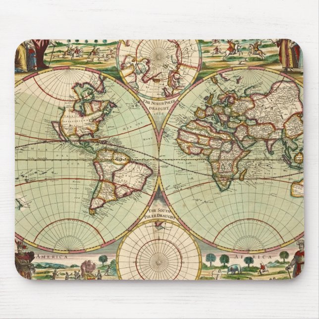 Gamla antique General World Map Mousepad Musmatta (Framsidan)