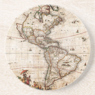 Gamla antique North & South America Karta Lithogra Underlägg Sandsten