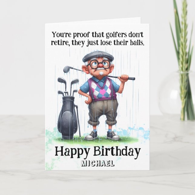 *~* Gamla AP94-Superskojet Man Golf Birthday Card Tack Kort (Framsida)