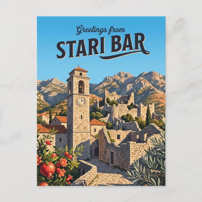 Gamla Bar-fästningen Montenegro Vykort (Framsida)