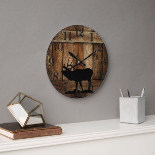 Gamla Barn Wood & Elk Silhouette Stor Klocka