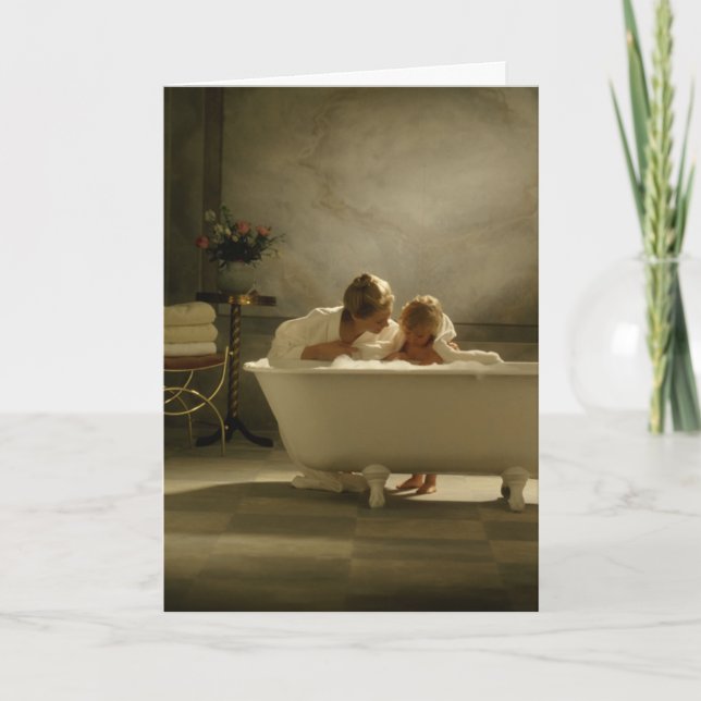 Gamla Bathtub med Mor och dotter Kort (Framsida)