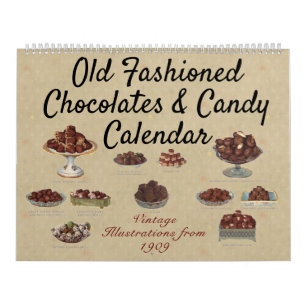 Gamla bekanta choklad och godisillustrationer kalender