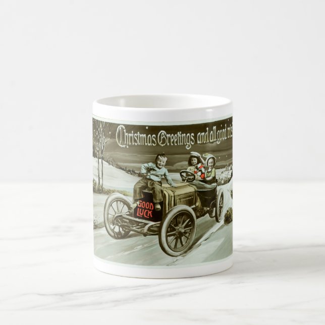 Gamla bil- och barnkonst i vintagen kaffemugg (Center)