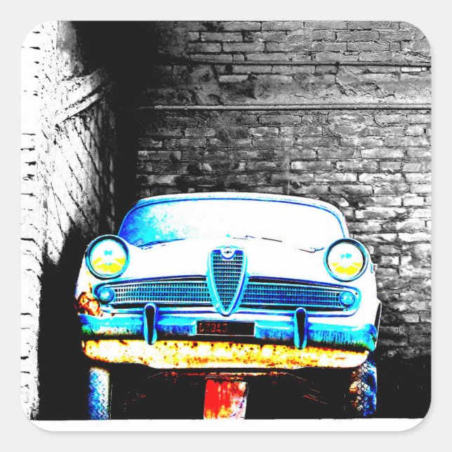 Gamla bilar fyrkantigt klistermärke (Framsida)