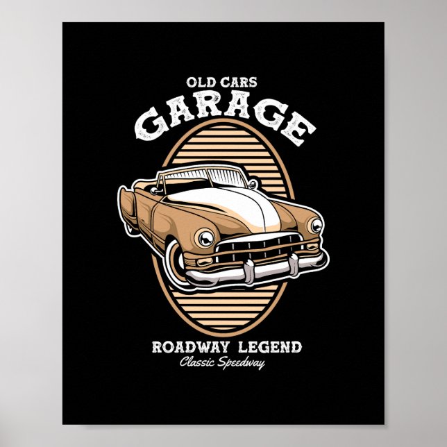 Gamla Bilar Garage Vägen Legend Poster (Framsidan)