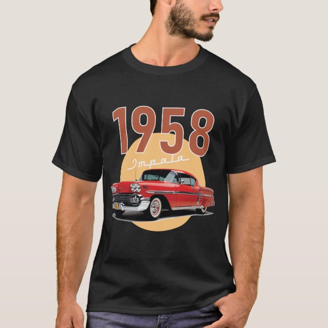 Gamla bilen Chevrolet Impala 1958 T Shirt (Framsida)