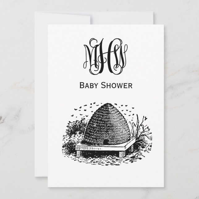 Gamla bin och bikupa #1 Vinmonogram-teckensnitt Inbjudningar (Framsida)