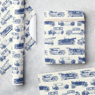 Gamla Blå Vintage bil Mönster Presentpapper
