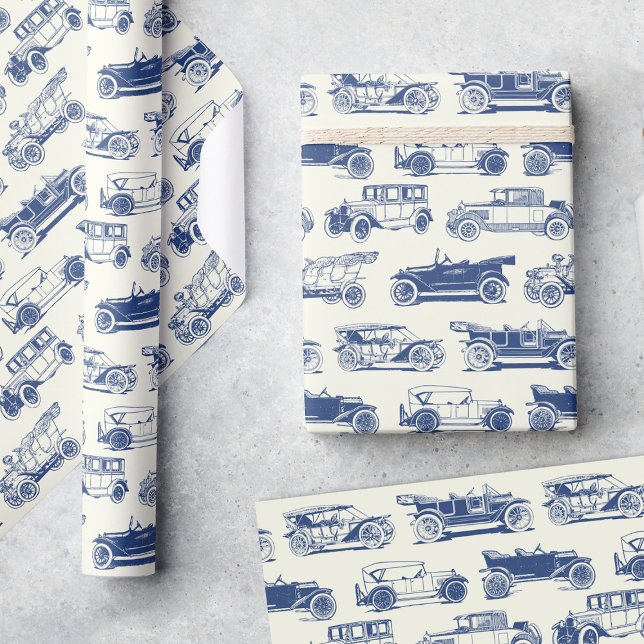 Gamla Blå Vintage bil Mönster Presentpapper (Skapare uppladdad)