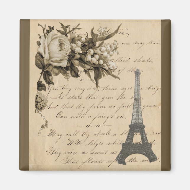 Gamla blommor från Fransk och Eiffel Torn Magnet (Framsidan)