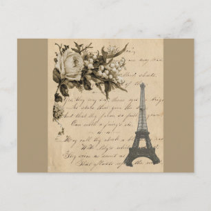 Gamla blommor från Fransk och Eiffel Torn Vykort