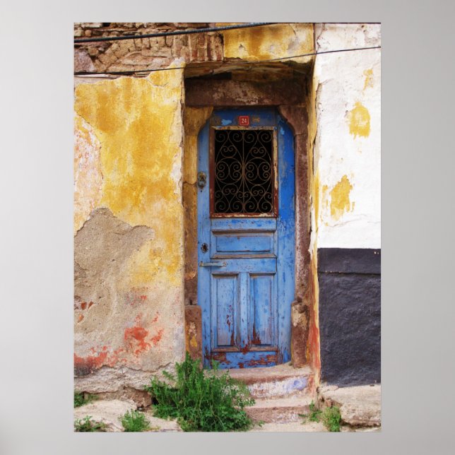 Gamla Blue Door Mykonos Greece Poster (Framsidan)