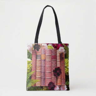 Gamla Bokar & Burgundy Flowers Tygkasse