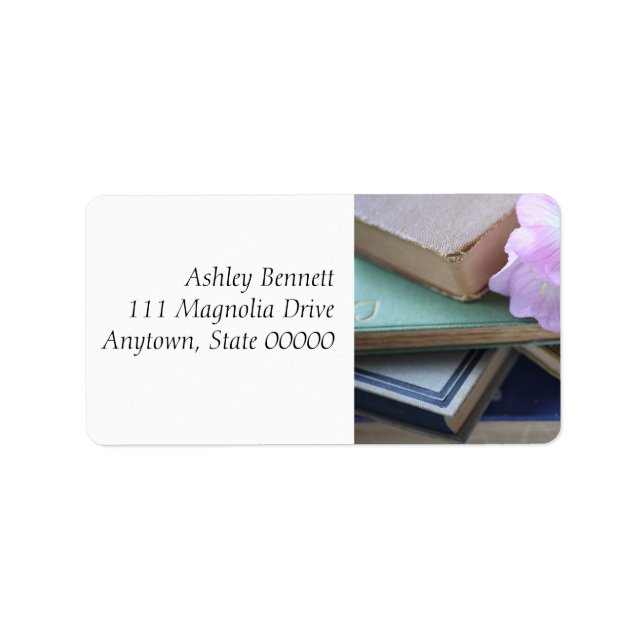 Gamla bokar med rosa blommor adressetikett (Framsidan)