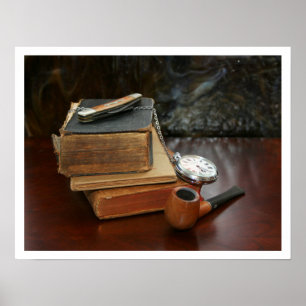 Gamla Bokar, Pipe, Watch and Pocket Knivar still L Poster