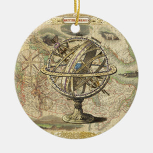 Gamla British America Explore Polar Bear Compass K Julgransprydnad Keramik