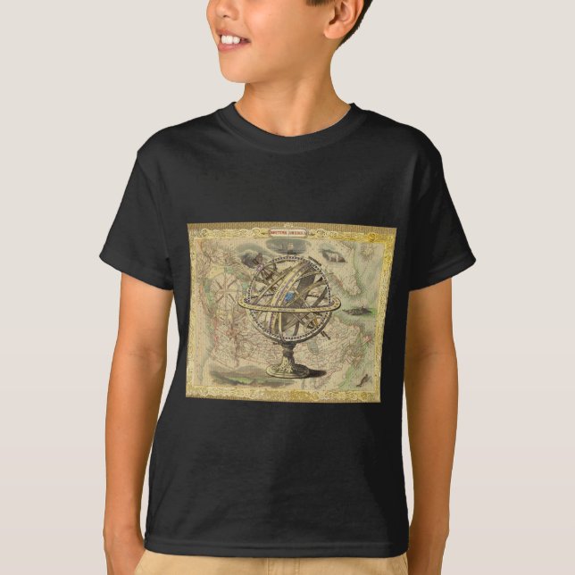Gamla British America Explore Polar Bear Compass K Tee Shirt (Framsida)