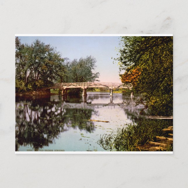 Gamla bron på floden Concord, Mass. USA, c1900. Vykort (Framsida)