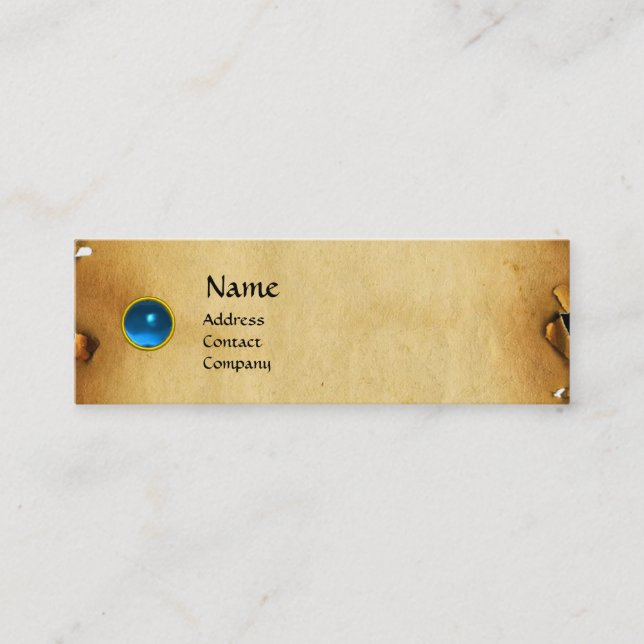 GAMLA BROWN PARCHMENT, GEM STONE, MONOGRAM Blue Mini Visitkort (Framsida)