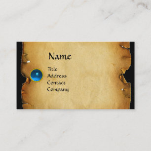 GAMLA BROWN PARCHMENT, GEM STONE, MONOGRAM Blue Visitkort
