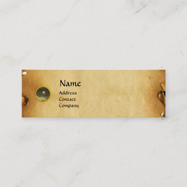 GAMLA BROWN PARCHMENT, GEM STONE, MONOGRAM grått Mini Visitkort (Framsida)