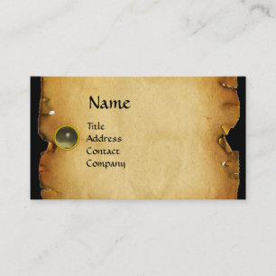 GAMLA BROWN PARCHMENT, GEM STONE, MONOGRAM grått Visitkort