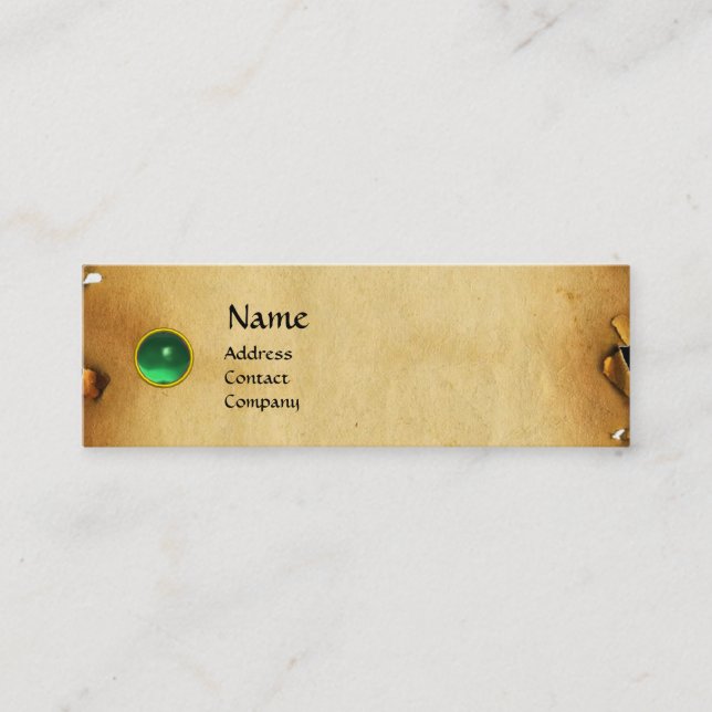 GAMLA BROWN PARCHMENT, GEM STONE, MONOGRAM grönt Mini Visitkort (Framsida)