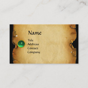 GAMLA BROWN PARCHMENT, GEM STONE, MONOGRAM grönt Visitkort