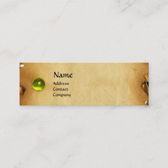 GAMLA BROWN PARCHMENT, GEM STONE, MONOGRAM gult Mini Visitkort (Framsida)