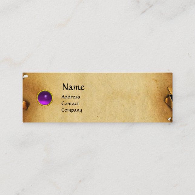 GAMLA BROWN PARCHMENT, GEM STONE, MONOGRAM lila Mini Visitkort (Framsida)