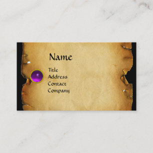 GAMLA BROWN PARCHMENT, GEM STONE, MONOGRAM lila Visitkort