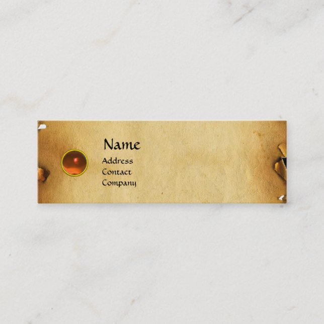 GAMLA BROWN PARCHMENT, GEM STONE, MONOGRAM orange Mini Visitkort (Framsida)