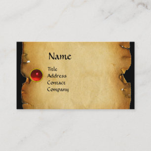 GAMLA BROWN PARCHMENT, GEM STONE, MONOGRAM Red Visitkort