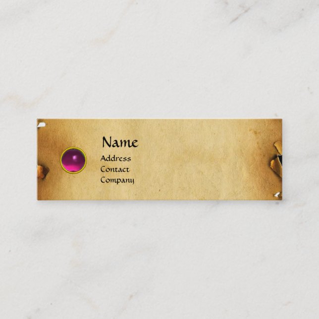 GAMLA BROWN PARCHMENT, GEM STONE, MONOGRAM rosa Mini Visitkort (Framsida)