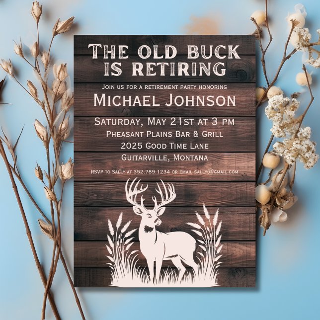 Gamla Buck är Retiring Rustic Hunting Pension Inbjudningar (Skapare uppladdad)