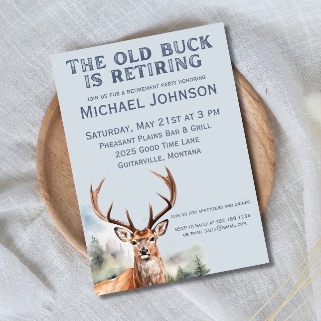 Gamla Buck är Retiring Rustic Hunting Pension Inbjudningar (Skapare uppladdad)