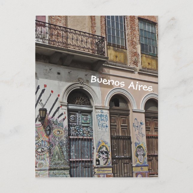 Gamla Byggnad med Balconies Graffiti & Doors Vykort (Framsida)